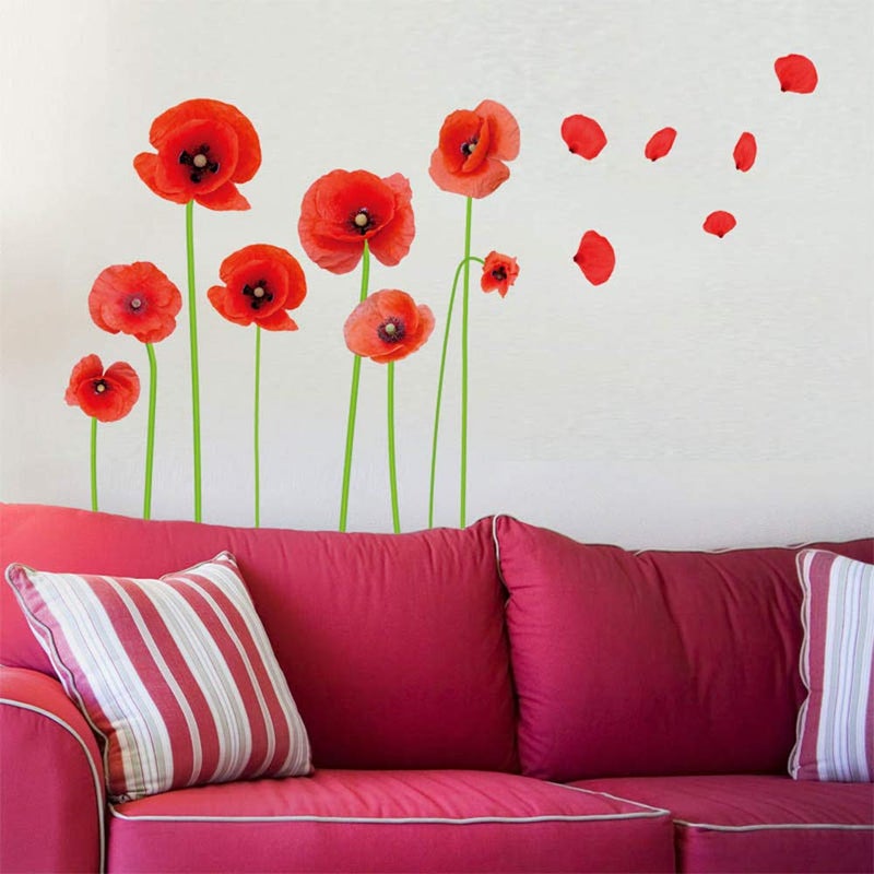 Esmee DIY Red Poppies Beautiful Flowers Vines Stick Wall Decals, Living Room Bedroom Children Room Nursery - Image 2